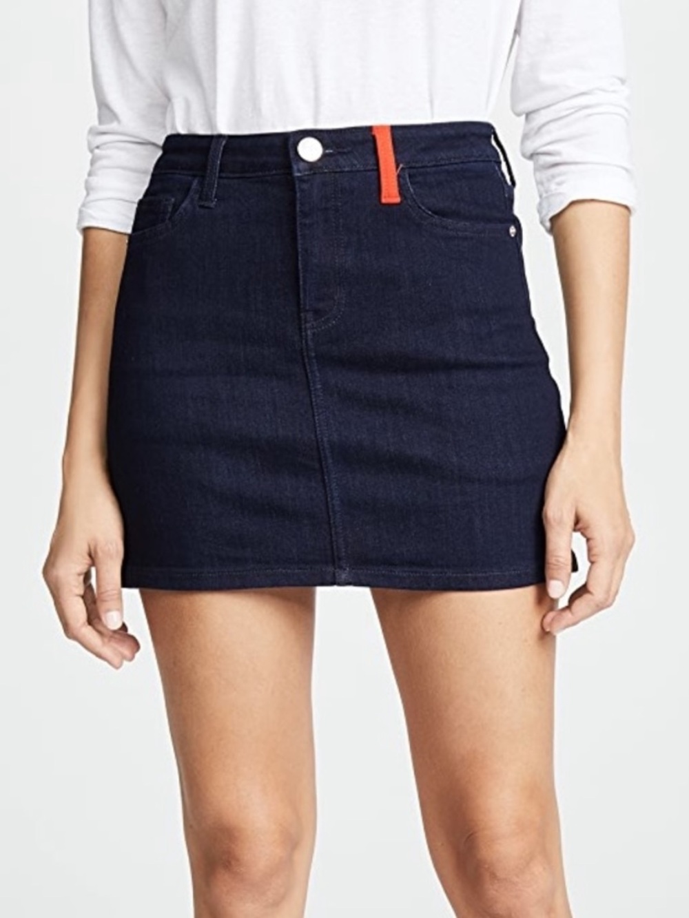 Dark Blue Denim Mini Skirt with Red Pocket